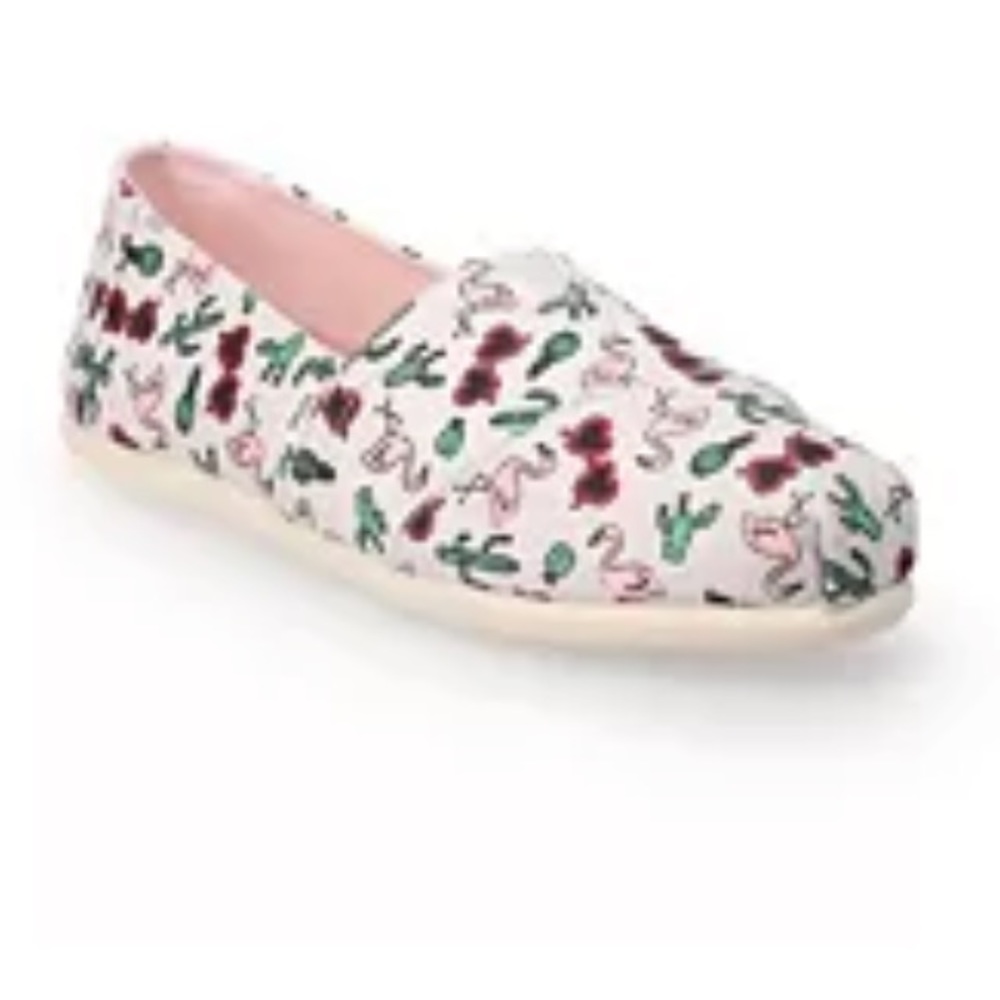 NWT TOM’S ALPARGATA CLOUD GREY FLAMINGO SUMMER VACAY CACTUS PRINT SHOES 6 womens - Picture 2 of 12